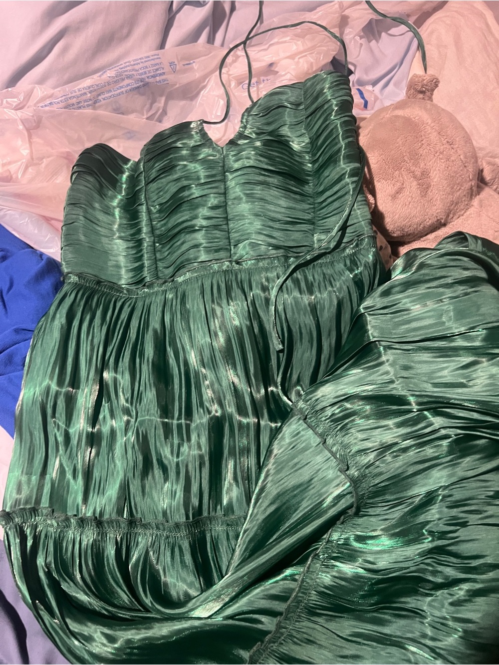 O. P. T. East Midi Dress Green Ruched Tie Front Halter Size Small - Picture 13 of 13